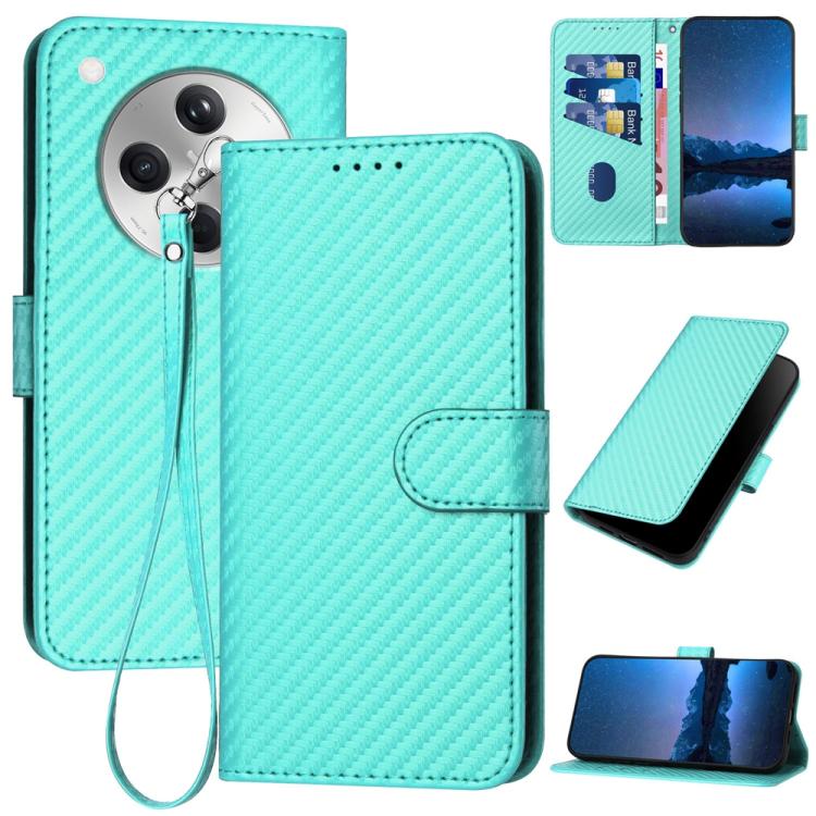 

For OPPO Find X8 YX0070 Carbon Fiber Buckle Leather Phone Case with Lanyard(Light Blue)