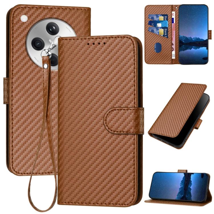 

For OPPO Find X8 YX0070 Carbon Fiber Buckle Leather Phone Case with Lanyard(Coffee)