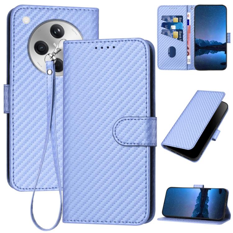 

For OPPO Find X8 YX0070 Carbon Fiber Buckle Leather Phone Case with Lanyard(Light Purple)