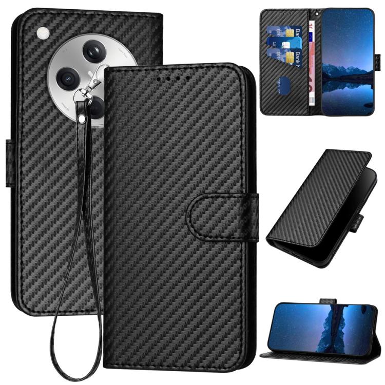 

For OPPO Find X8 YX0070 Carbon Fiber Buckle Leather Phone Case with Lanyard(Black)