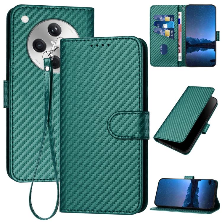

For OPPO Find X8 YX0070 Carbon Fiber Buckle Leather Phone Case with Lanyard(Dark Green)