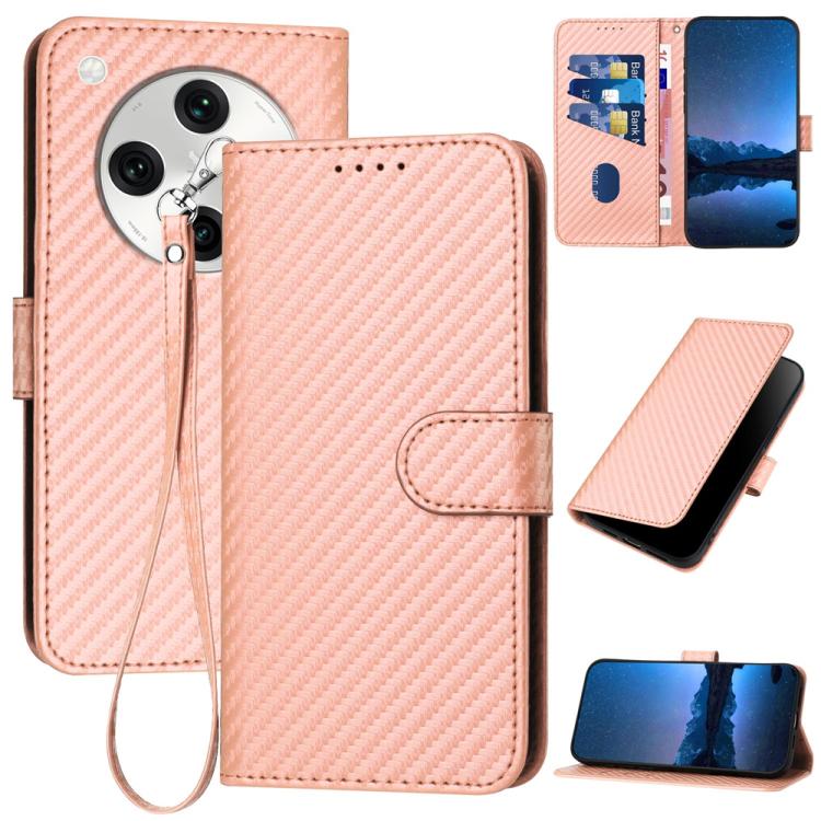 

For OPPO Find X8 Pro YX0070 Carbon Fiber Buckle Leather Phone Case with Lanyard(Pink)