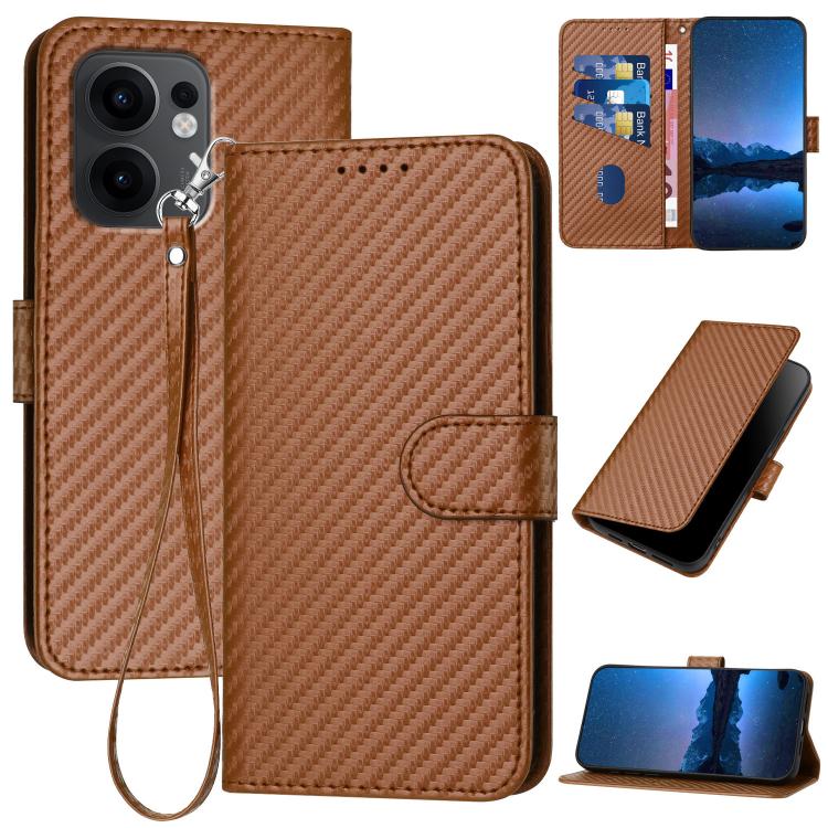 

For OPPO Reno13 F 4G / 5G YX0070 Carbon Fiber Buckle Leather Phone Case with Lanyard(Coffee)