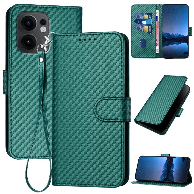 

For OPPO Reno13 F 4G / 5G YX0070 Carbon Fiber Buckle Leather Phone Case with Lanyard(Dark Green)