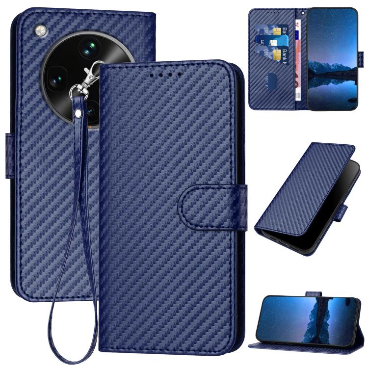 

For OPPO Find X8 Ultra YX0070 Carbon Fiber Buckle Leather Phone Case with Lanyard(Royal Blue)