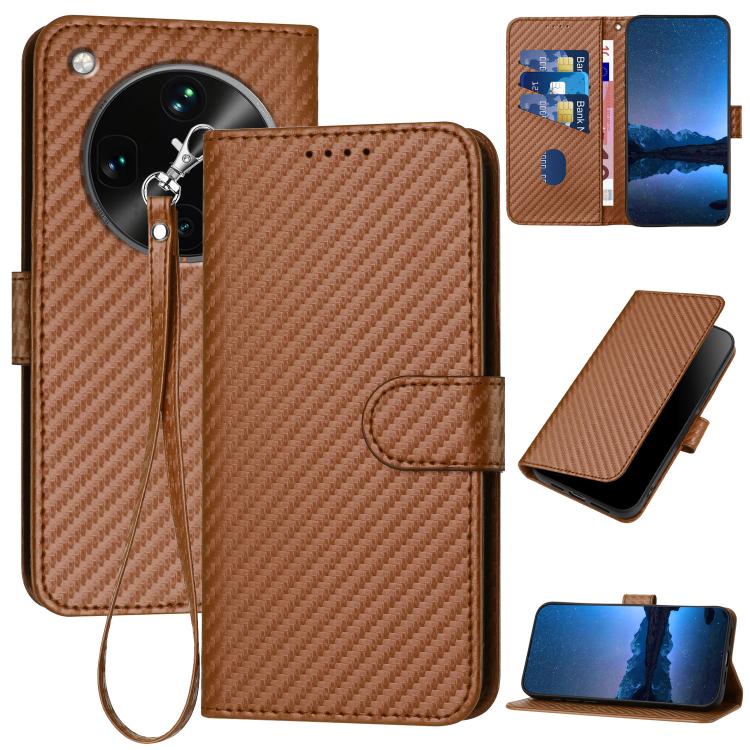 

For OPPO Find X8 Ultra YX0070 Carbon Fiber Buckle Leather Phone Case with Lanyard(Coffee)