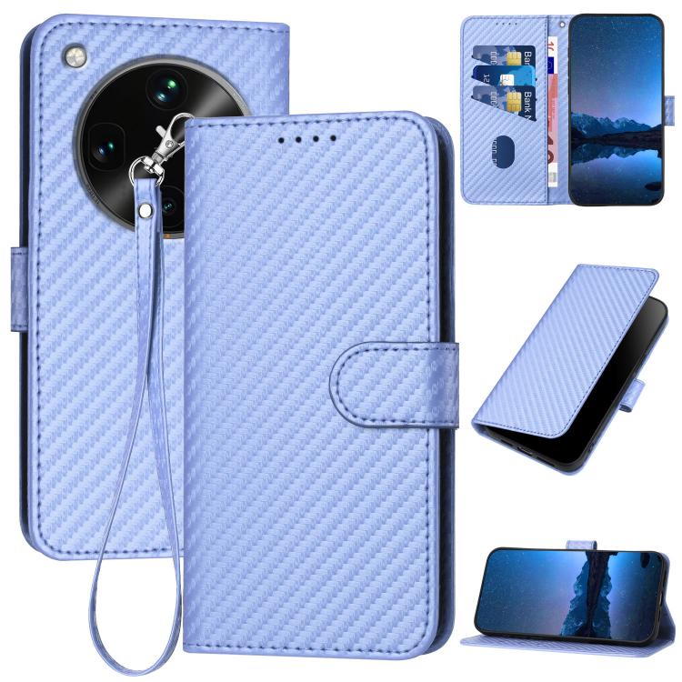 

For OPPO Find X8 Ultra YX0070 Carbon Fiber Buckle Leather Phone Case with Lanyard(Light Purple)