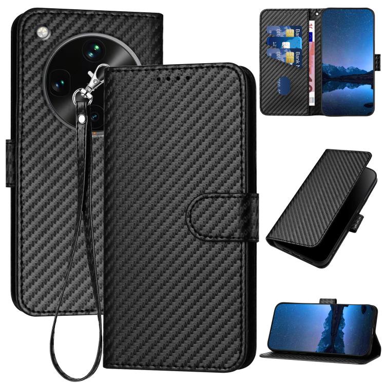 

For OPPO Find X8 Ultra YX0070 Carbon Fiber Buckle Leather Phone Case with Lanyard(Black)