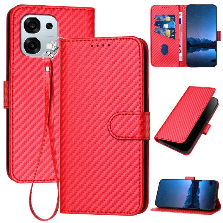 

For OPPO A6 Pro 4G / 5G Global / F31 5G YX0070 Carbon Fiber Buckle Leather Phone Case with Lanyard(Red)