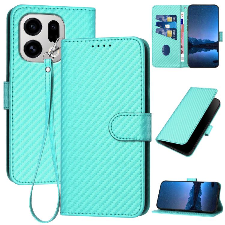 

For OPPO Find X9 YX0070 Carbon Fiber Buckle Leather Phone Case with Lanyard(Light Blue)