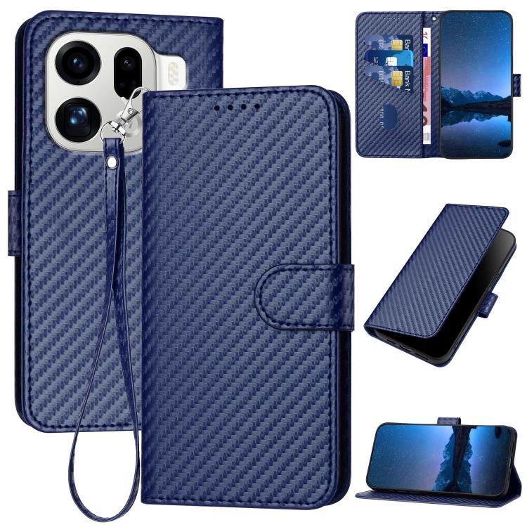 

For OPPO Find X9 Pro YX0070 Carbon Fiber Buckle Leather Phone Case with Lanyard(Royal Blue)