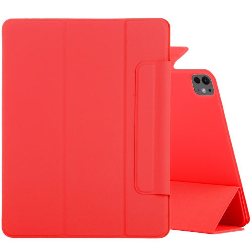 

For iPad Pro 11 2024 Double-sided Clip Fixed Buckle Magnetic PU Leather Smart Tablet Case(Red)