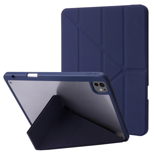 

For iPad Pro 13 2024 Deformation Transparent Acrylic Leather Tablet Case(Dark Blue)