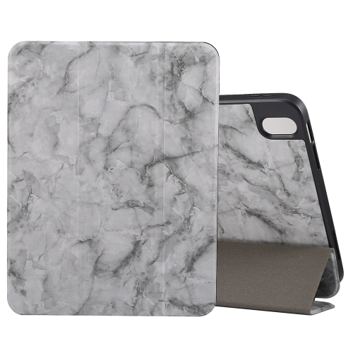 For iPad Air 11 2024 Three-fold Marble Texture Protective Tablet Case with Pen Slot(Black Gray)