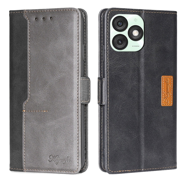 

For Itel A50 4G Contrast Color Side Buckle Leather Phone Case(Black + Grey)
