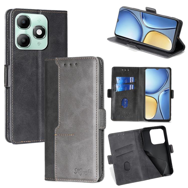

For itel A90 4G Contrast Color Side Buckle Leather Phone Case(Black + Grey)