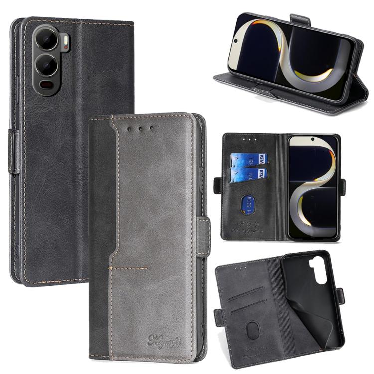 

For itel City 200 4G Contrast Color Side Buckle Leather Phone Case(Black + Grey)