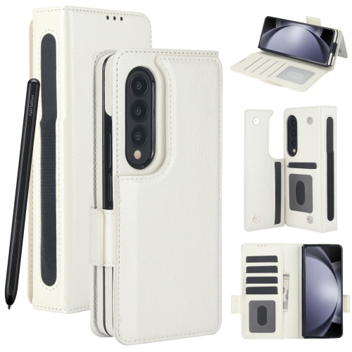 

For Samsung Galaxy Z Fold3 Solid Color Multifunctional Folding Leather Phone Case with Pen Slot(White)