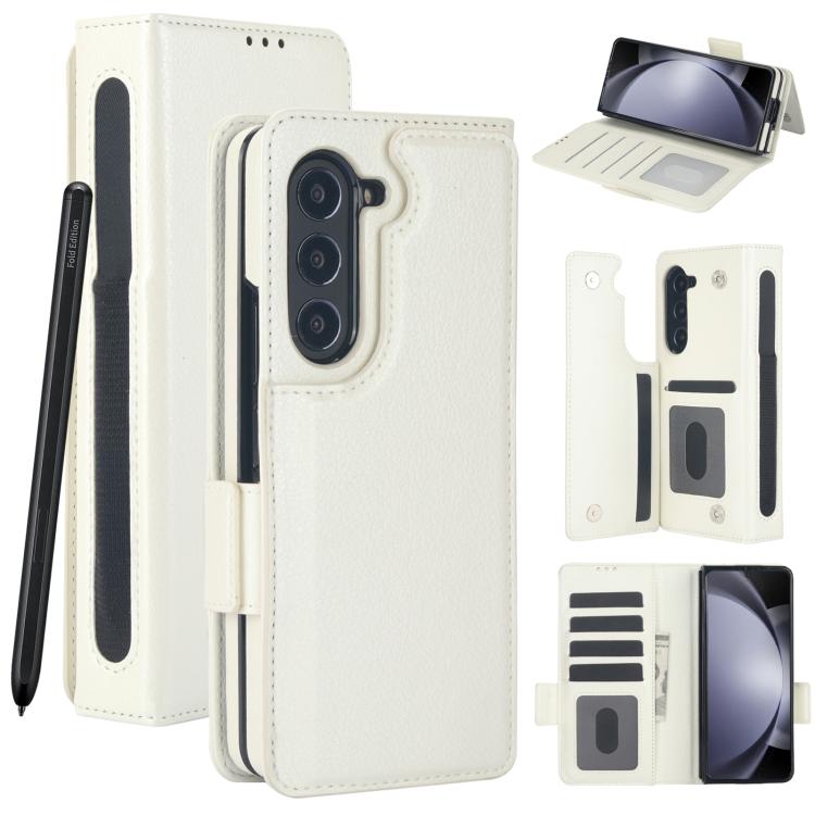 

For Samsung Galaxy Z Fold7 Solid Color Multifunctional Folding Leather Phone Case with Pen Slot(White)