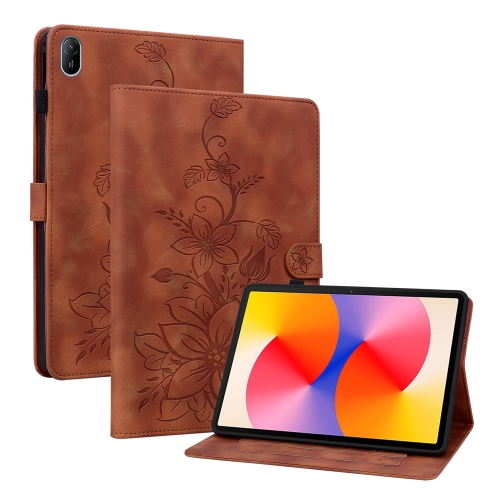 

For Huawei MatePad SE 11 2024 Lily Embossed Leather Tablet Case(Brown)