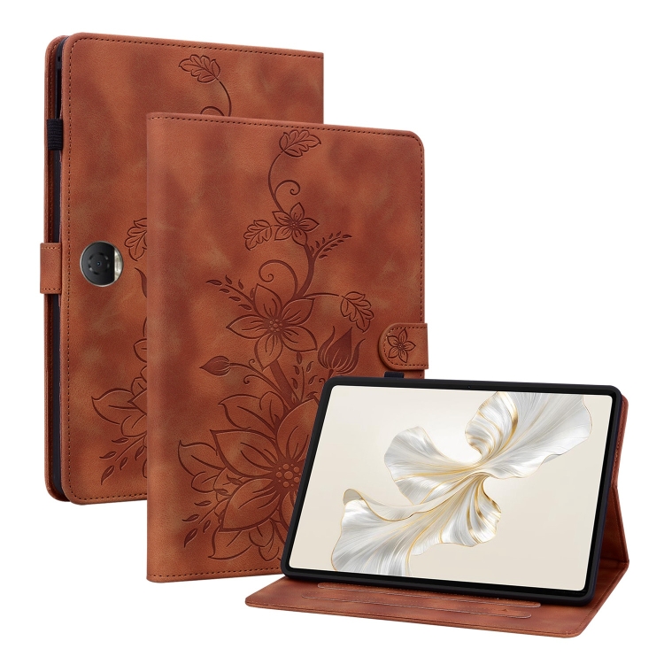 

For Honor Pad 9 12.1 Lily Embossed Leather Tablet Case(Brown)