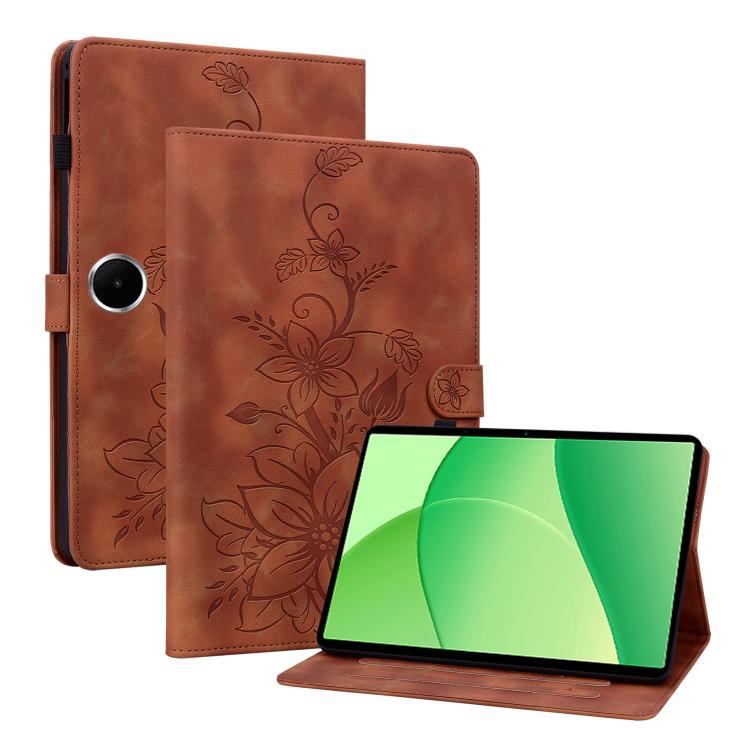 

For OPPO Pad SE 11 inch Lily Embossed Leather Tablet Case(Brown)