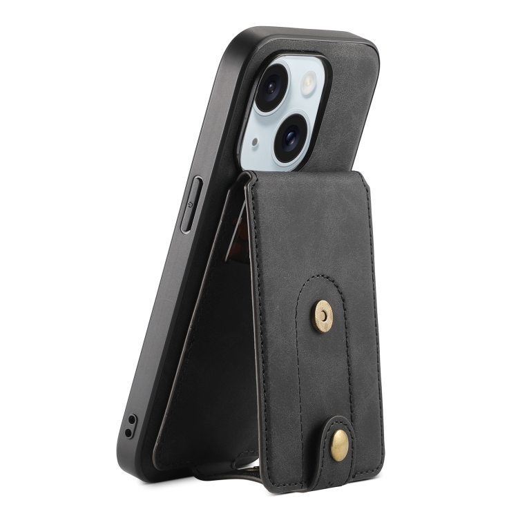 

For iPhone 15 Denior D14 NK Retro Pattern MagSafe Magnetic Card Holder Leather Phone Case(Black)