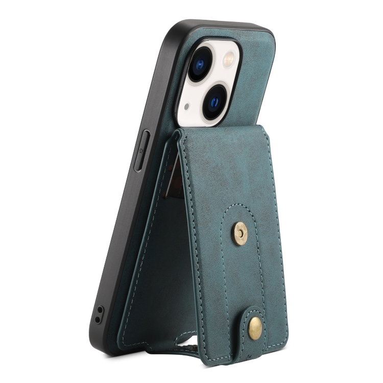 

For iPhone 14 Plus Denior D14 NK Retro Pattern MagSafe Magnetic Card Holder Leather Phone Case(Blue)