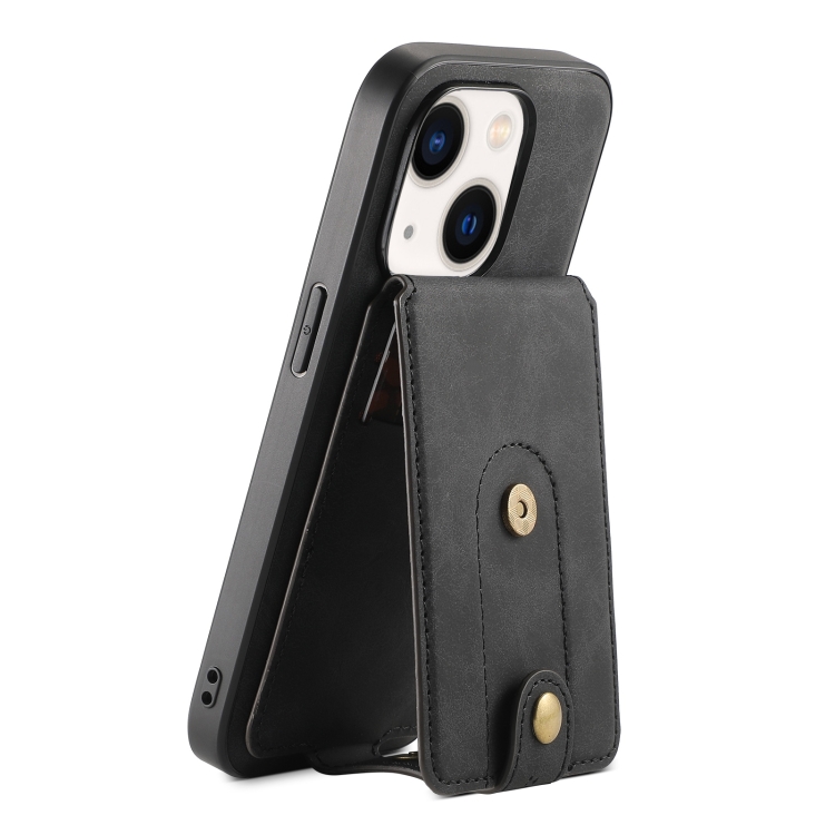

For iPhone 14/13 Denior D14 NK Retro Pattern MagSafe Magnetic Card Holder Leather Phone Case(Black)