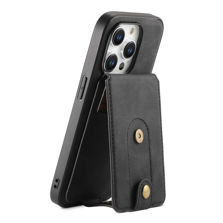 

For iPhone 14 Pro Denior D14 NK Retro Pattern MagSafe Magnetic Card Holder Leather Phone Case(Black)