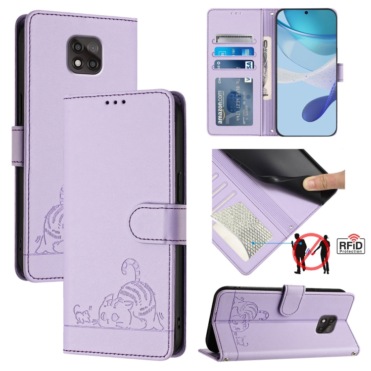 For Motorola Moto G Power 2021 Cat Rat Embossed Pattern RFID