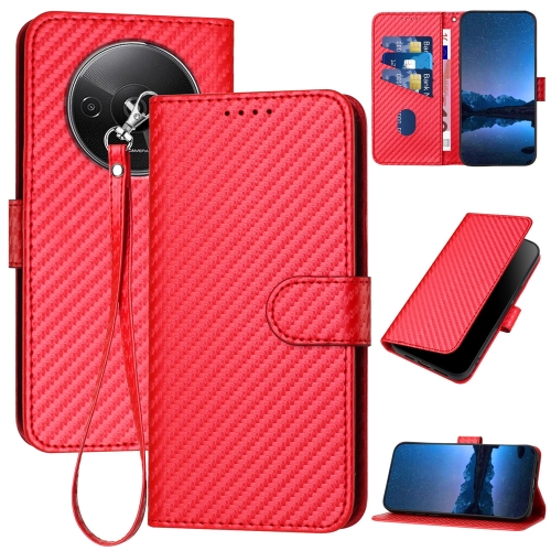 

For Xiaomi Redmi A3 YX0070 Carbon Fiber Buckle Leather Phone Case with Lanyard(Red)