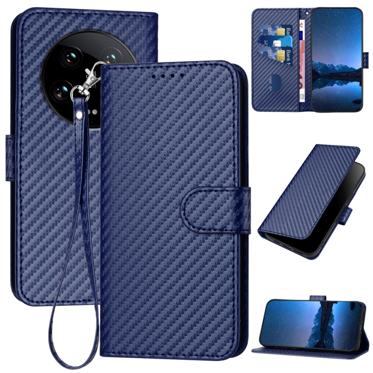 

For Xiaomi 14 Ultra YX0070 Carbon Fiber Buckle Leather Phone Case with Lanyard(Royal Blue)