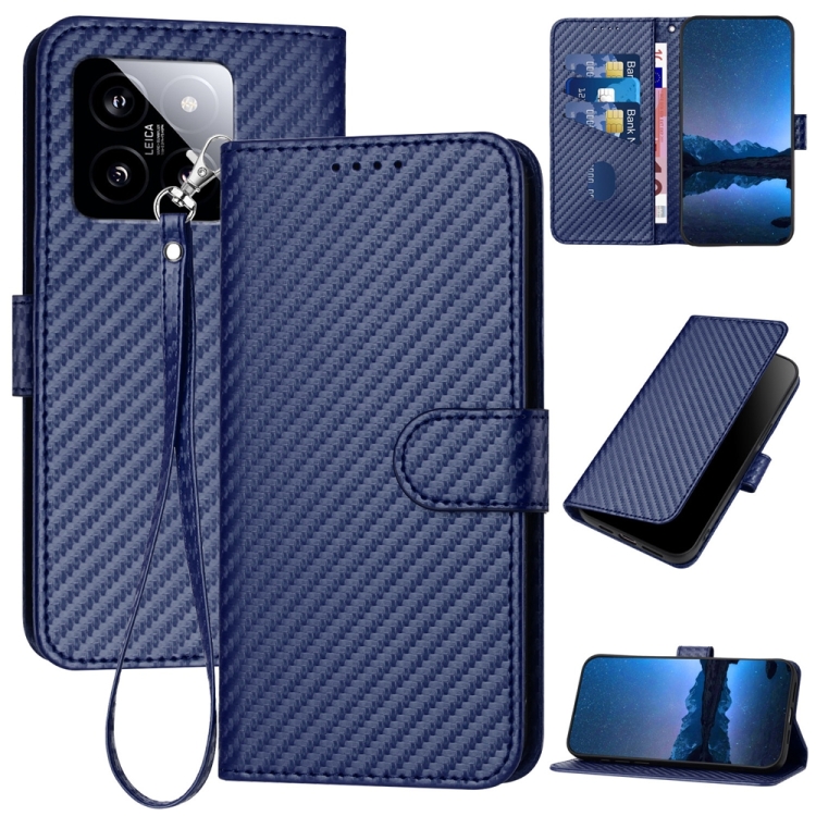

For Xiaomi 14 YX0070 Carbon Fiber Buckle Leather Phone Case with Lanyard(Royal Blue)