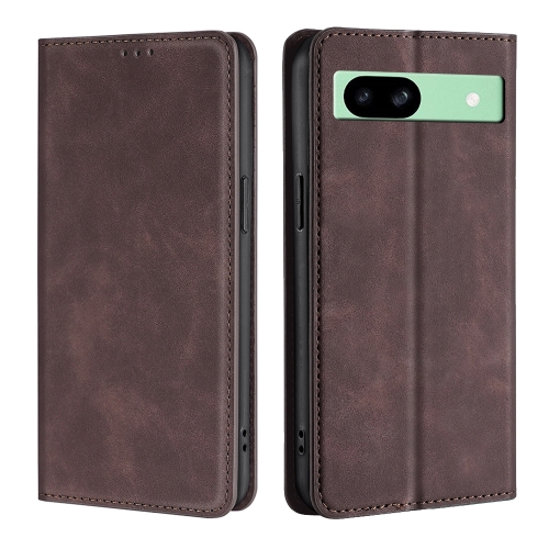 

For Google Pixel 8a Skin Feel Magnetic Leather Phone Case(Dark Brown)