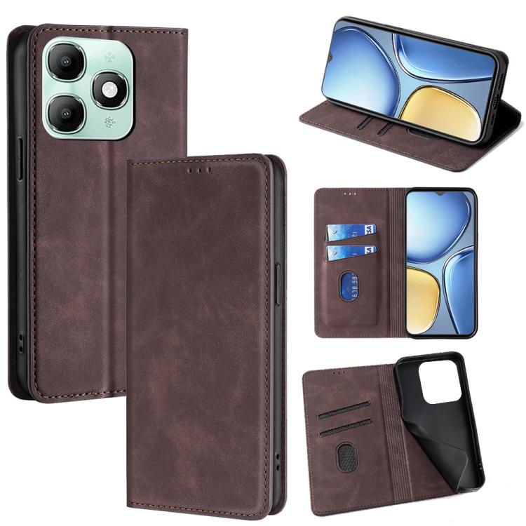 

For itel A90 4G Skin Feel Magnetic Leather Phone Case(Dark Brown)