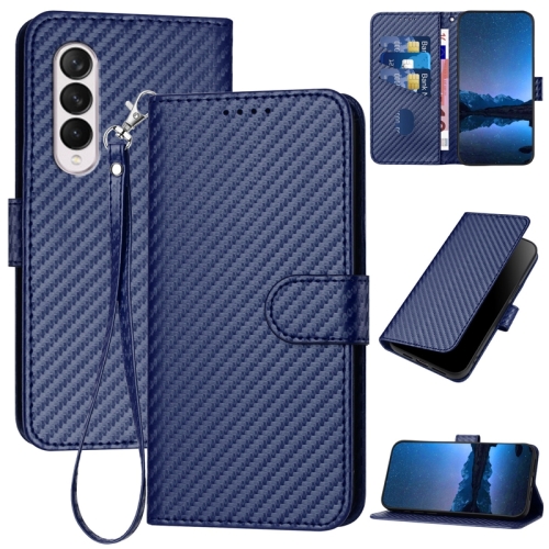 

For Samsung Galaxy Z Fold3 5G YX0070 Carbon Fiber Buckle Leather Phone Case with Lanyard(Royal Blue)