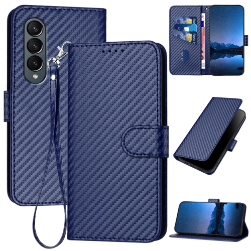 

For Samsung Galaxy Z Fold4 5G YX0070 Carbon Fiber Buckle Leather Phone Case with Lanyard(Royal Blue)