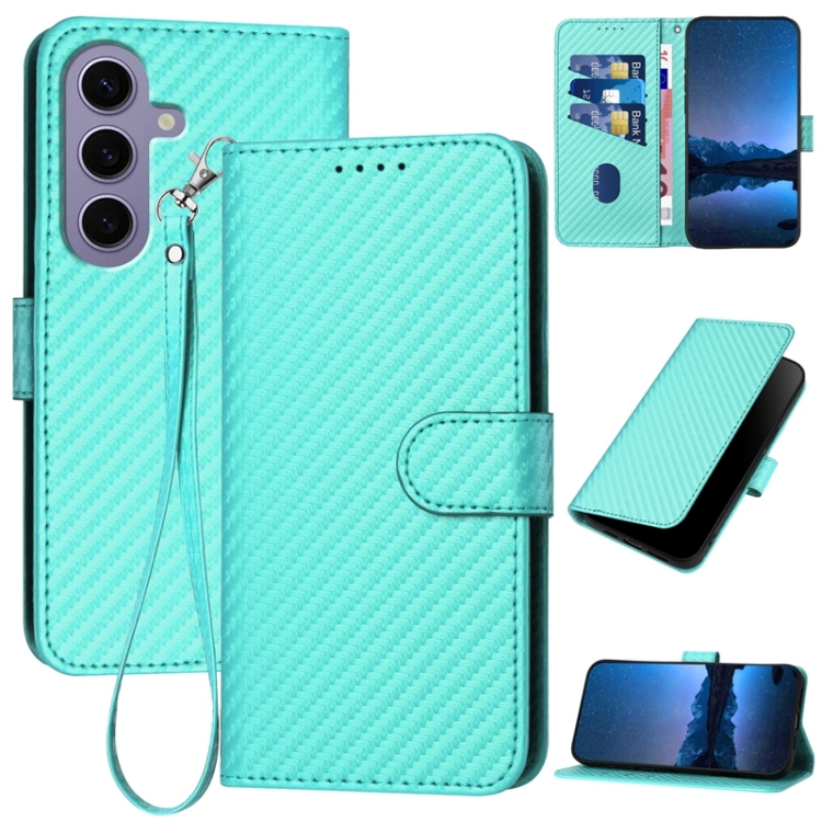 

For Samsung Galaxy S24 5G YX0070 Carbon Fiber Buckle Leather Phone Case with Lanyard(Light Blue)