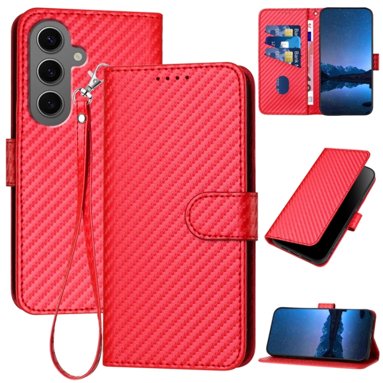 

For Samsung Galaxy S24+ 5G YX0070 Carbon Fiber Buckle Leather Phone Case with Lanyard(Red)
