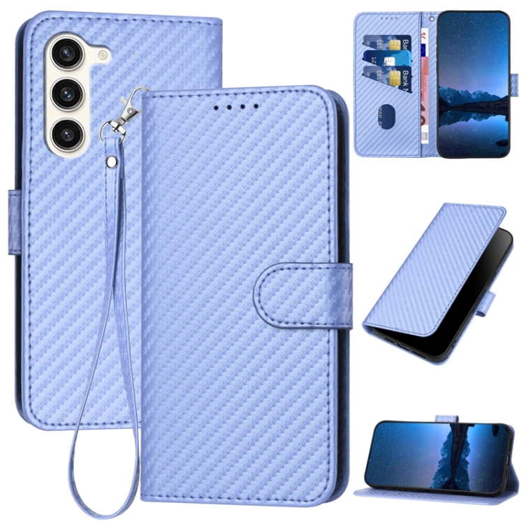 

For Samsung Galaxy S23 5G YX0070 Carbon Fiber Buckle Leather Phone Case with Lanyard(Light Purple)
