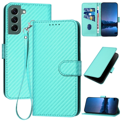 

For Samsung Galaxy S22+ 5G YX0070 Carbon Fiber Buckle Leather Phone Case with Lanyard(Light Blue)