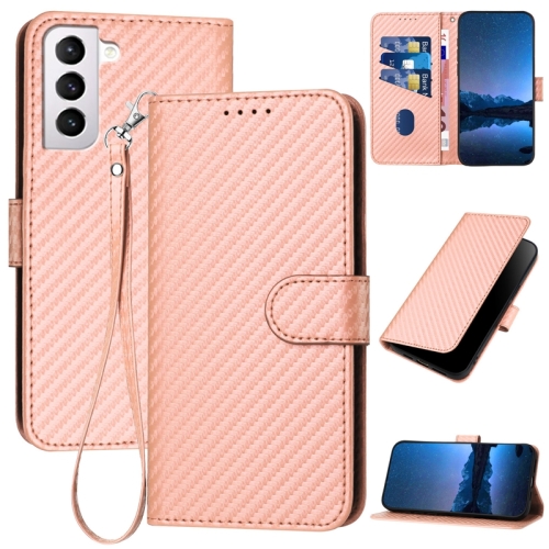 

For Samsung Galaxy S21 5G YX0070 Carbon Fiber Buckle Leather Phone Case with Lanyard(Pink)