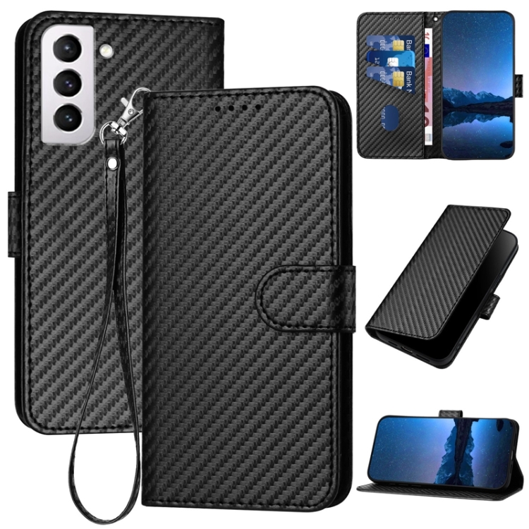 

For Samsung Galaxy S21+ 5G YX0070 Carbon Fiber Buckle Leather Phone Case with Lanyard(Black)