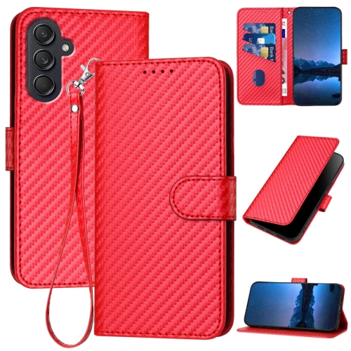 

For Samsung Galaxy M55 YX0070 Carbon Fiber Buckle Leather Phone Case with Lanyard(Red)