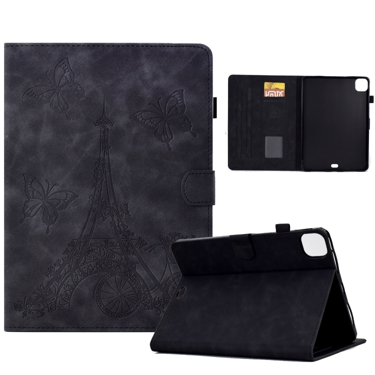 

For iPad Pro 11 2024 Tower Embossed Leather Smart Tablet Case(Black)