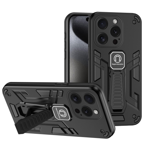 

For iPhone 15 Pro Max 2 in 1 Shockproof Holder Phone Case(Black)