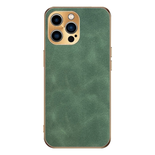 

For iPhone 14 Pro Max Electroplating Lambskin Leather Phone Case(Green)