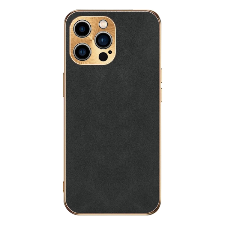 

For iPhone 13 Pro Max Electroplating Lambskin Leather Phone Case(Black)