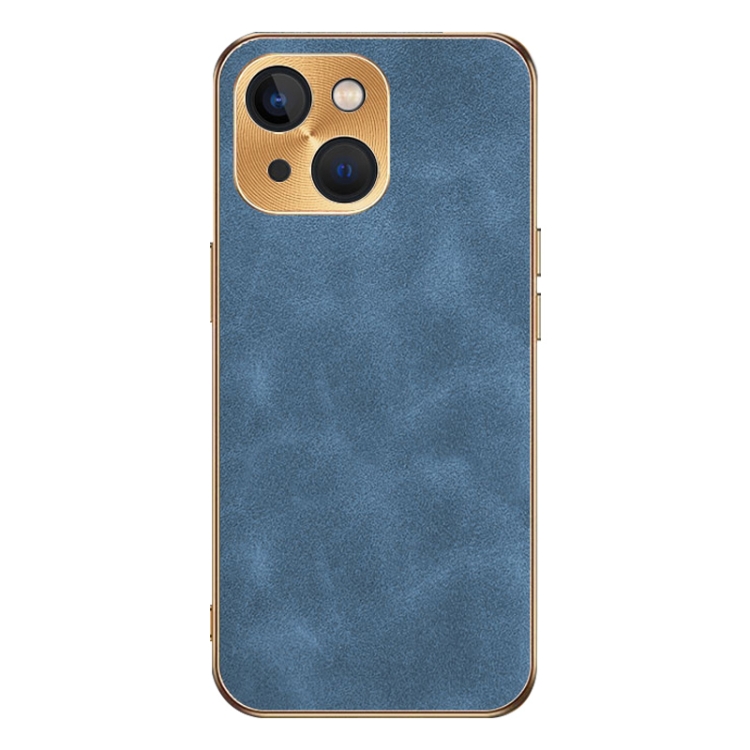 

For iPhone 13 Electroplating Lambskin Leather Phone Case(Blue)